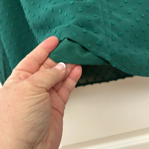J Crew Kelly Green 2X Swiss dot v neck blouse. Lined in front. EUC - Picture 4 of 10
